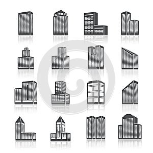 Edifice buildings icons set photo