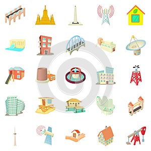 Edifice icons set, cartoon style