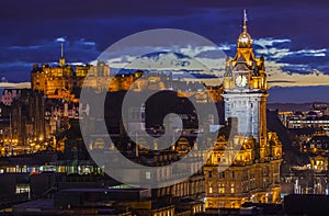 Edinburgh Castle and the Balmoral Hotel in Scotland