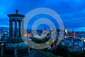 Edinburgh Castle with Cityscape from Calton Hill at dusk Scotland UK