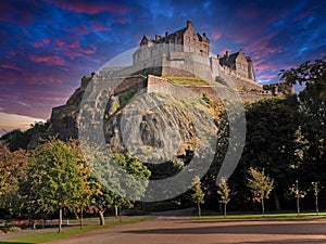 Edinburgh Castle with dramatic evening sky