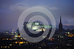 Edinburgh Castle at dusk in winter