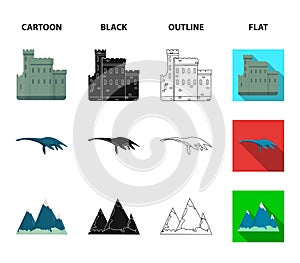 Edinburgh Castle, Loch Ness Monster, Grampian Mountains, national cap balmoral,tam o shanter. Scotland set collection