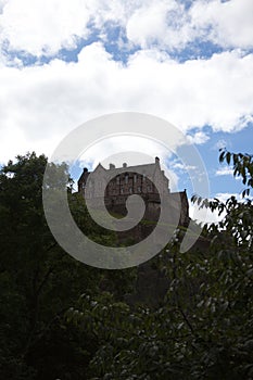 Edinburgh castle, Scotland with trees in foreground