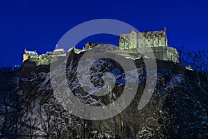 Edinburgh Castle, Scotland, UK, at dusk in winter