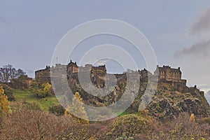 Edinburgh Castle seen from a park in Edinburgh