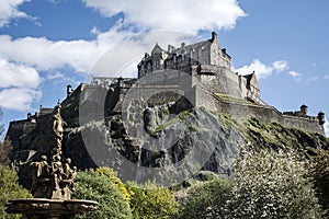 Edinburgh city historic Castle Rock sunny Day ross fountain