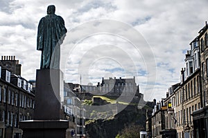 Edinburgh city Sculptue look at historic Castle Rock photo