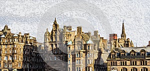 Edinburgh Scotland England - oil painting. Architecture of the city.