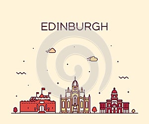Edinburgh skyline Scotland Trendy a vector linear