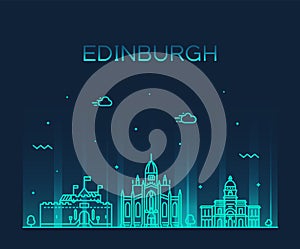Edinburgh skyline Scotland Trendy a vector linear