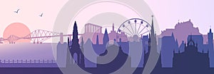 Edinburgh Skyline silhouette with landmarks violet photo
