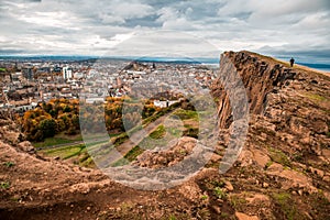 Edinburgh from the top of Arthur's Seat. Edinburgh mountains. View on old town. Scotland. UK