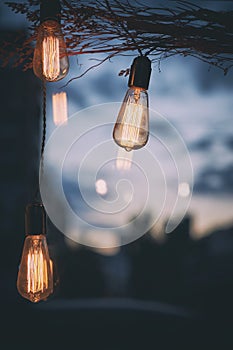 Edison light bulb with City blur background, selective focus