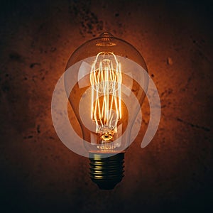 Edison-style incandescent light bulb with a visible tungsten filament emits a warm gl
