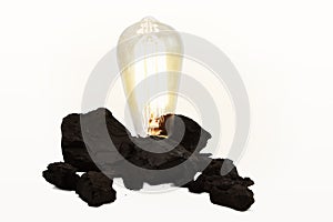 Edison Style Light Bulb In Coal Pile