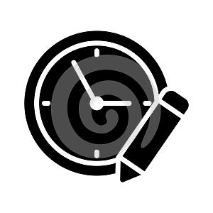 Edit clock glyph flat vector icon