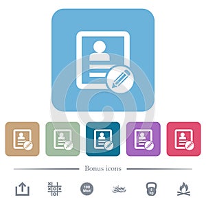 Edit contact flat icons on color rounded square backgrounds