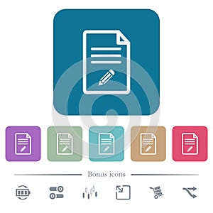 Edit document flat icons on color rounded square backgrounds
