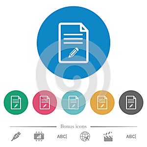Edit document flat round icons