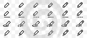 Edit icon. Pencil symbol. Set of edit pen icons. Vector illustration. Editing text file document icons