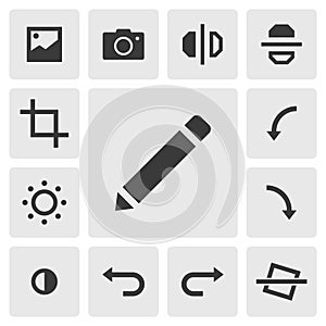 Edit icon vector design. Simple set of smartphone app icons silhouette, solid black icon. Phone application icons concept