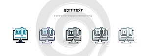 Edit text icon in different style vector illustration. two colored and black edit text vector icons designed in filled, outline,