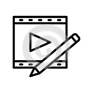 Edit video flat line icon. Vector outline illustration of video redactor. Outline sign for web interface photo