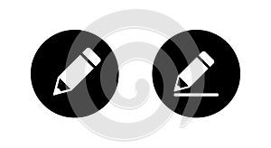 Edit and write icon in black circle. Drawing pencil and writing tool symbol