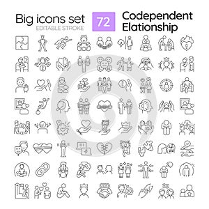 Editable black big icon set for codependent relationship