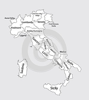 Editable blank map of Italy. Autonomous communities.