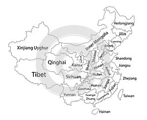 Editable blank vector map of China. Administrative divisions of China counties, separated provinces.