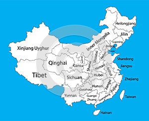 Editable blank vector map of China. Vector map of China isolated on background.