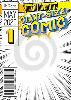 Editable comic book cover with simple explosion background. Vector illustration