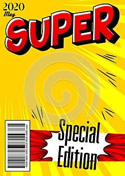 Editable comic book cover with simple explosion background. Vector illustration