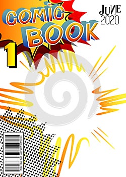 Editable comic book cover with simple explosion background. Vector illustration