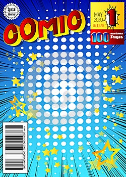 Editable comic book cover with simple explosion background. Vector illustration