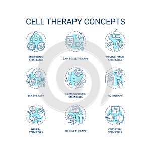 Editable creative thin line icon set representing cell therapy