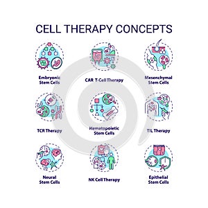 Editable creative thin line icon set representing cell therapy