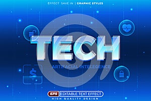Editable 3d text effect tech for technology banner template