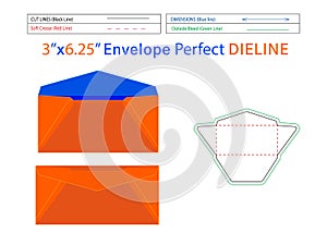 Editable easily resizable Regular Envelope dieline template and 3D envelope photo