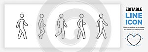 Editable line icon set of a stick man or stick figure walking in different poses