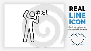 Editable line icon of a stick figure cussing