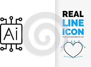 Editable line icon or symbol of ai or artificial intelligence..editable and customisable real line icon or symbol of ai or