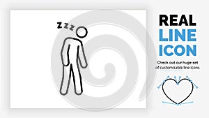 Editable line icon of a tired stick figure