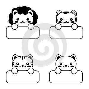 editable line, stroke, face. Hand Drawn vector illustration character. cute pet animal with label name. Doodle cartoon