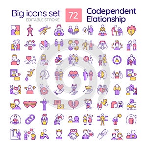 Editable multicolor big icon set for codependent relationship