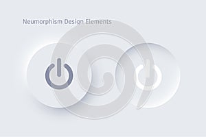 Editable neumorphism on off round shape power button set. Circle objects for website, mobile menu, navigation and