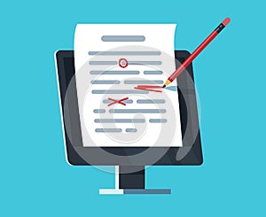 Editable online document. Computer documentation, essay writing and editing. Copywriter and text editor vector concept