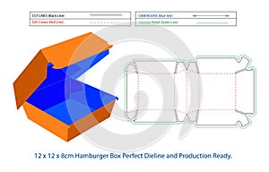 Editable perfect Burger box dieline or Die-cut template Self Asembly Eco-friendly, No Glue Needed box, Fast Food Burger Box